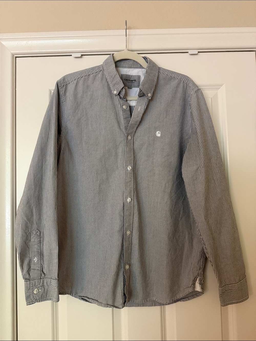 Carhartt Men’s Grey & White Stripe Duffield Button-Down Shirt